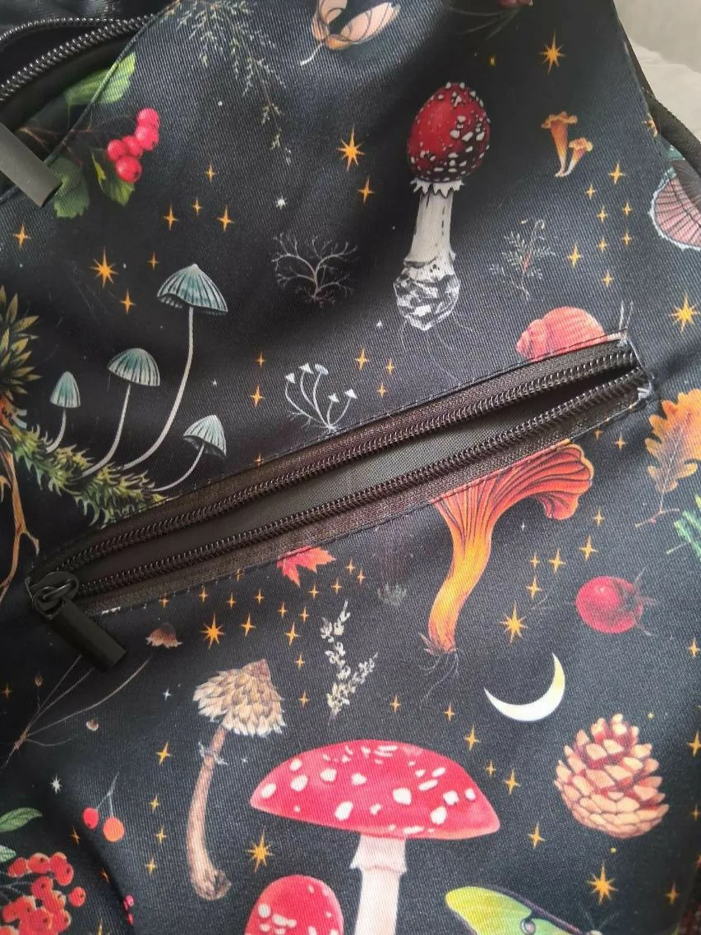 Black Mushroom-Print Crossbody Sling Bag